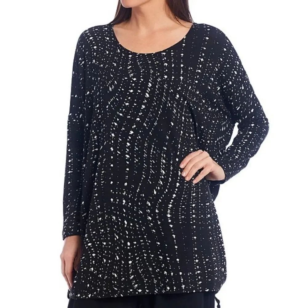 Bryn Walker Inman Star Print Long Sleeve Ruched Side Top sz Large